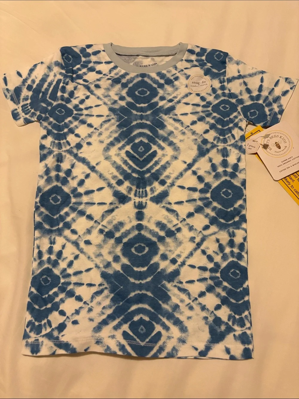 Burt's Bees Blue and White Tie-Dye Kids Pajama Set